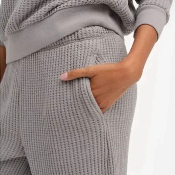 MATE THE LABEL WOMEN'S ORGANIC COTTON WAFFLE KNIT WIDE LEG PANTS NWT GRAY - Picture 3 of 7